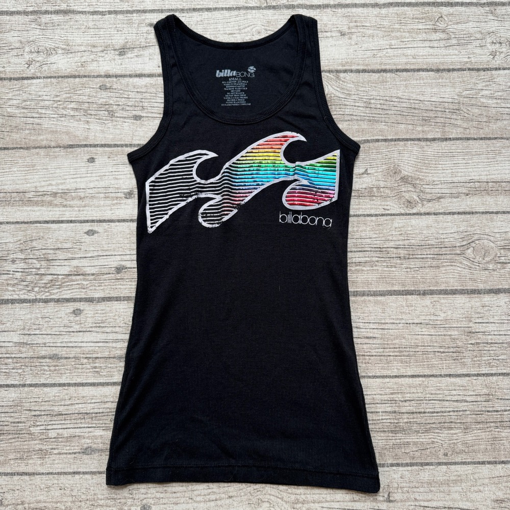 Billabong Tank Top Women's Small Black Sleeveless Ribbed Surfer Beach Summer Y2K